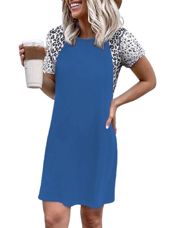Women's Casual Leopard Print Patchwork T-shirt Dress - LuckyFash™