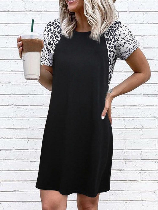 Women's Casual Leopard Print Patchwork T-shirt Dress - LuckyFash™