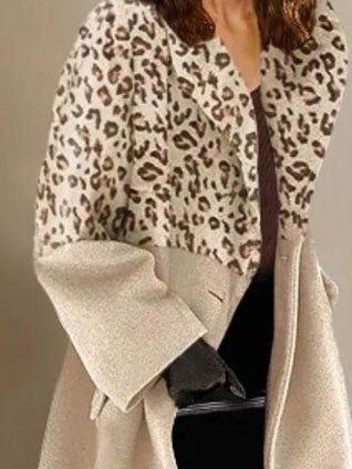 Coats Leopard Panel Lapel Long Sleeve Coat - LuckyFash™