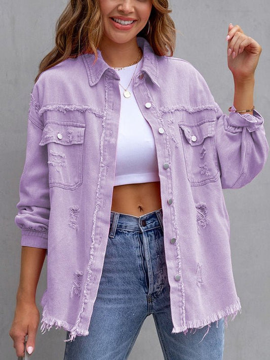 Coats Medium Long Tattered Loose Denim Coat - LuckyFash™