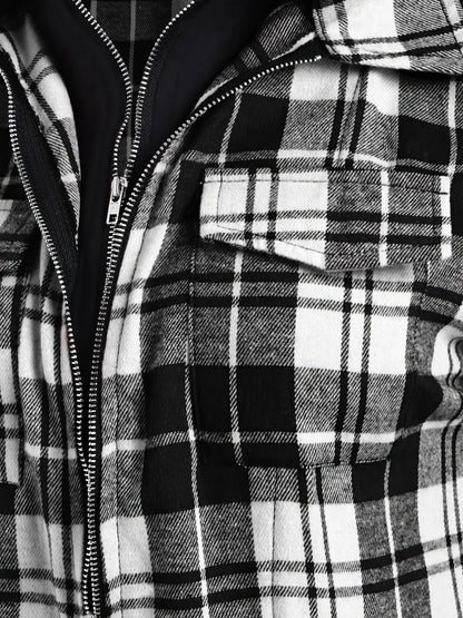 Coats Plaid Pocket Zipper Long Sleeve Hooded Coats - LuckyFash™