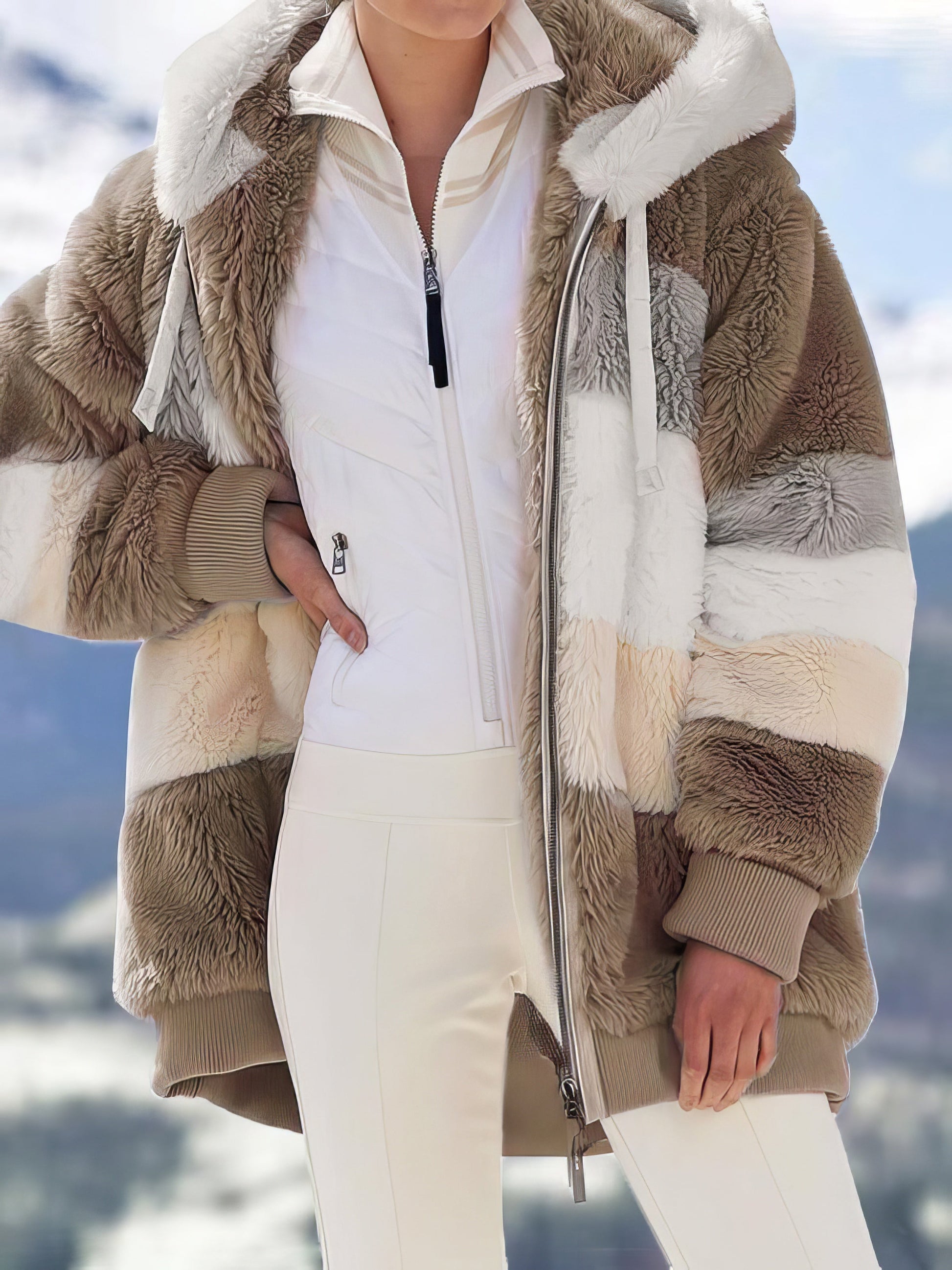 Coats Plush Multicolor Hooded Zipper Coat - LuckyFash™