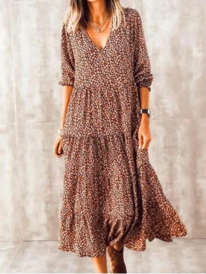 Dresses Bohemian Print V-Neck Long Sleeve Dress - LuckyFash™