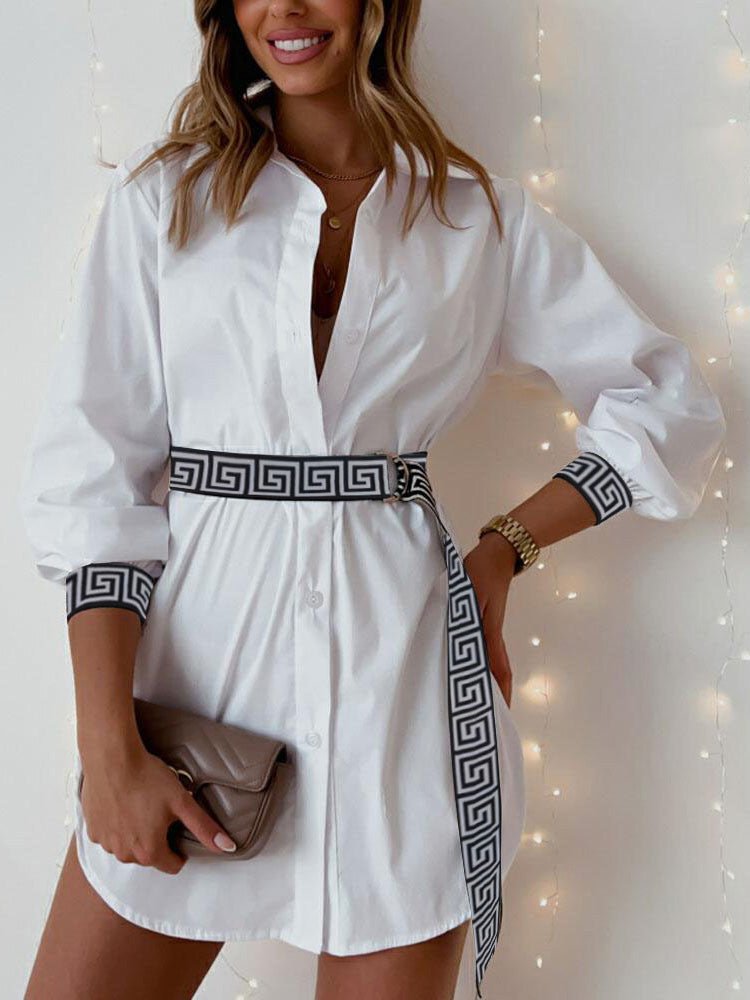 Dresses Buttoned Long Sleeve Slit Shirt Dress - LuckyFash™