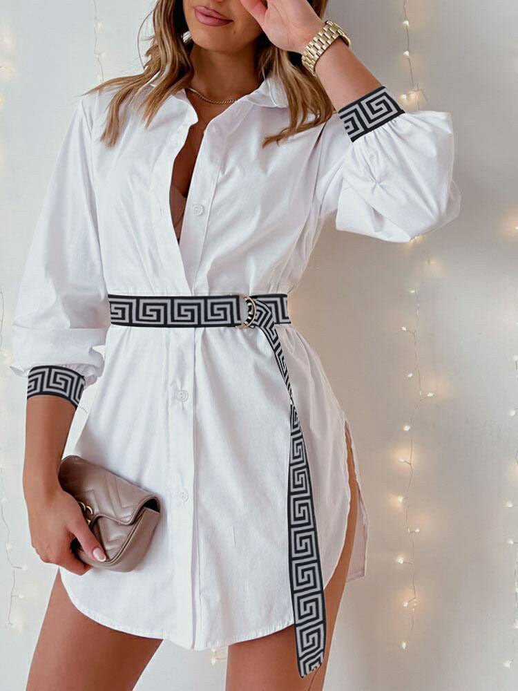 Dresses Buttoned Long Sleeve Slit Shirt Dress - LuckyFash™