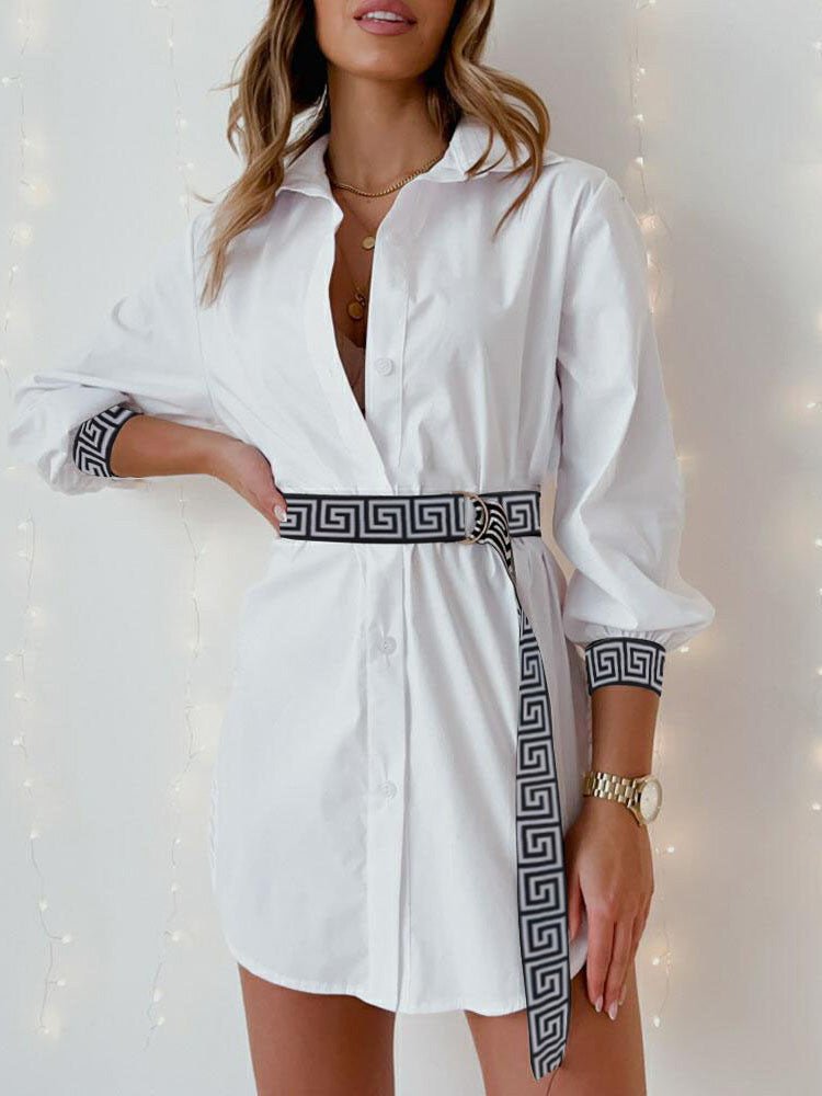 Dresses Buttoned Long Sleeve Slit Shirt Dress - LuckyFash™