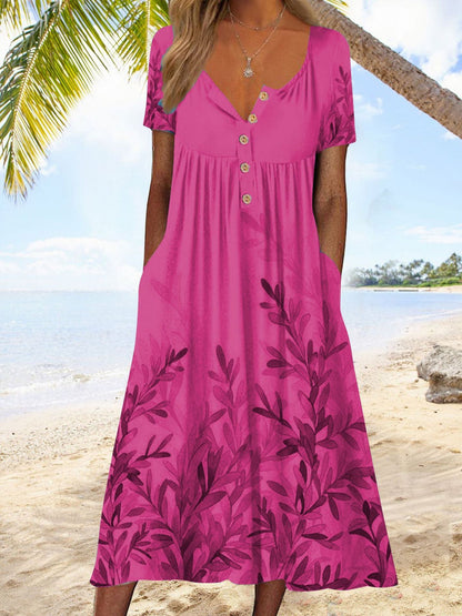 Dresses Casual Floral Print Button Pocket Short Sleeve Dress - LuckyFash™