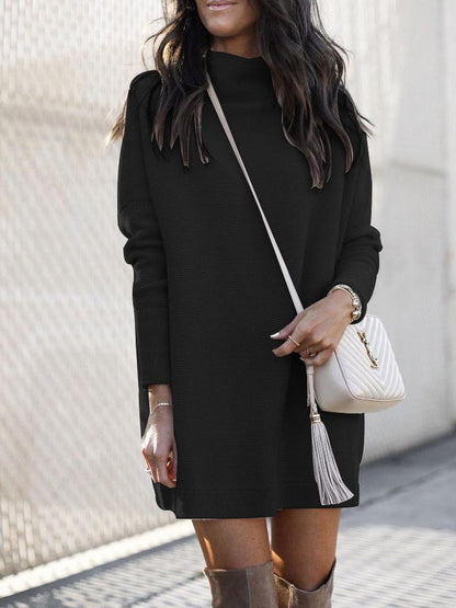 Dresses Casual High-Neck Knitted Long Sleeve Dress - LuckyFash™