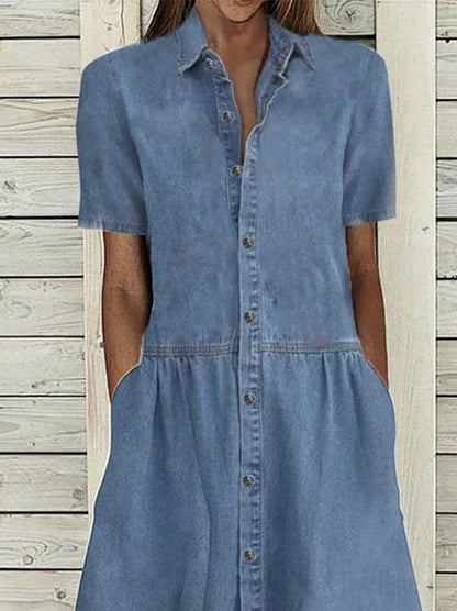Dresses Casual Lapel Button Pocket Denim Dress - LuckyFash™