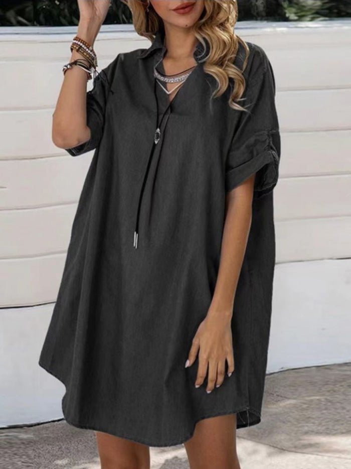 Dresses Casual Lapel Short Sleeve Denim Dress - LuckyFash™