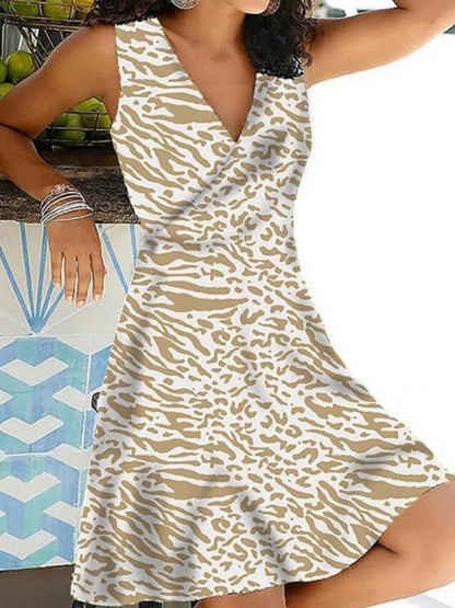 Dresses Casual Print V-Neck Sleeveless Dress - LuckyFash™