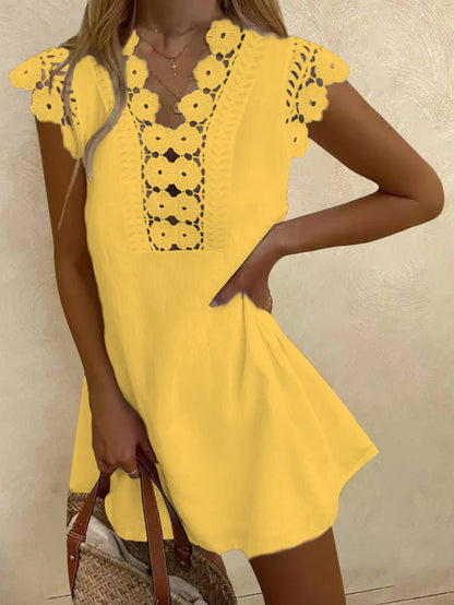 Dresses Casual Solid Lace Short Sleeve Dress - LuckyFash™