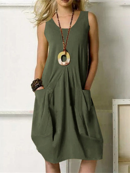 Dresses Casual Solid Sleeveless Pocket Dress - LuckyFash™