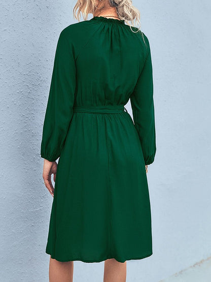 Dresses Classic Solid Lace Up Long Sleeve Mini Dress - LuckyFash™