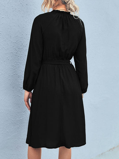 Dresses Classic Solid Lace Up Long Sleeve Mini Dress - LuckyFash™