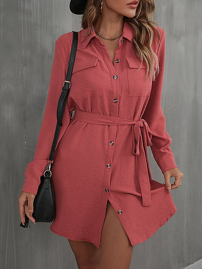 Dresses Commuter Lapel Lace Solid Mini Dress - LuckyFash™