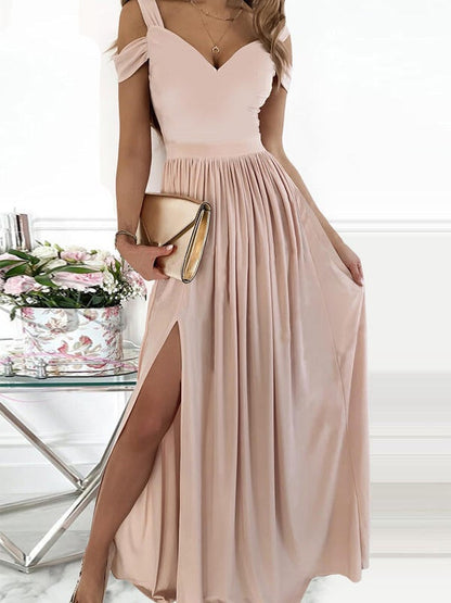 Dresses Deep V Neck Off Shoulder Slit Dress - LuckyFash™