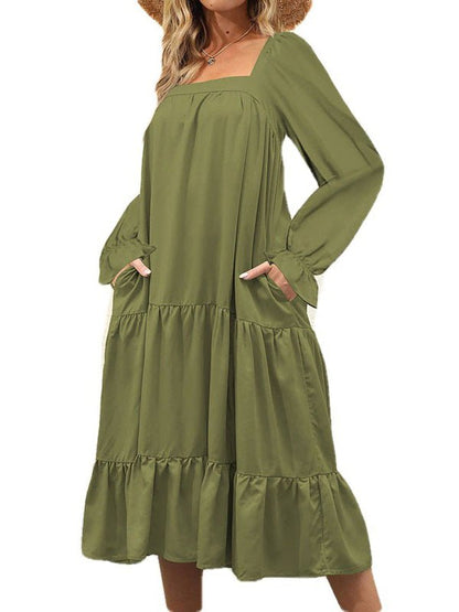 Dresses Elegant Square Neck Ruffle Midi Dress - LuckyFash™