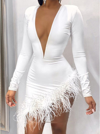 Dresses Feather Stitching Deep V-Neck Slim Dress - LuckyFash™