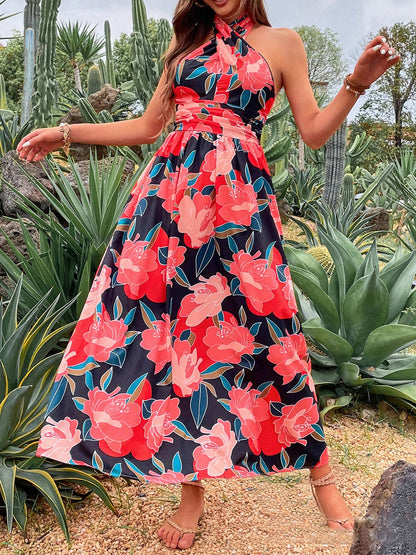 Dresses Floral Halterneck Open Back Maxi Dress - LuckyFash™