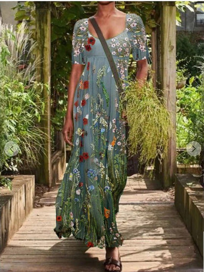 Dresses Floral Print Short Sleeve Casual Dress - LuckyFash™