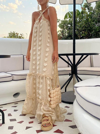Dresses Halter Neck Three-Dimensional Flower Cake Dress - LuckyFash™