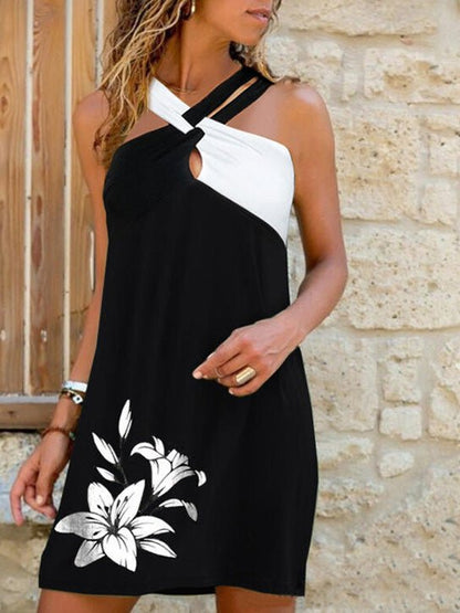 Dresses Hollow Print Halterneck Sleeveless Dress - LuckyFash™