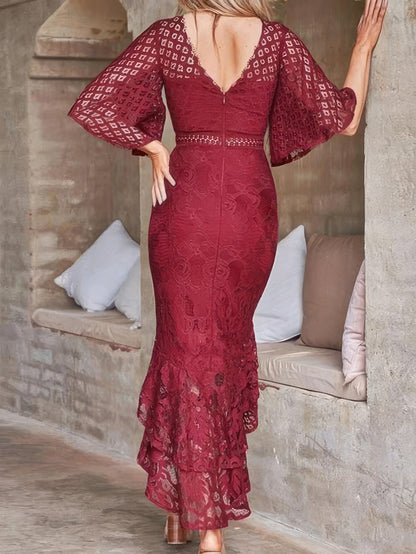 Dresses Lace Mid-Sleeve Slim-Fit Mermaid Dress - LuckyFash™