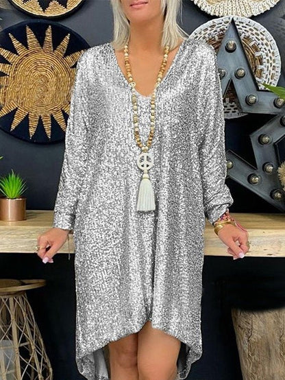Dresses Loose Sequin V-Neck Long Sleeve Dress - LuckyFash™