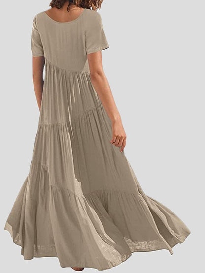 Dresses Loose Solid Round Neck Short Sleeve Dress - LuckyFash™