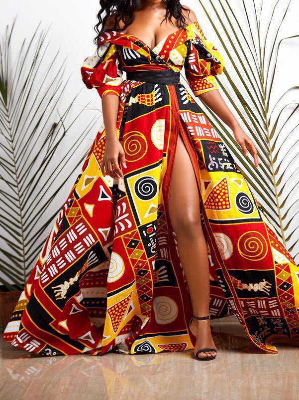 Dresses Multicolor Printed Backless High Slit Dress - LuckyFash™