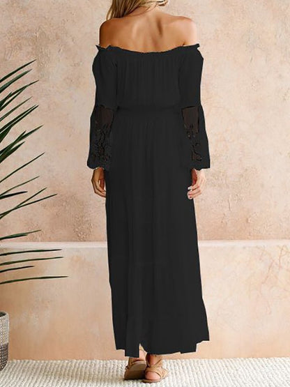 Dresses One Neck Lace Stitching Long Sleeved Maxi Dress - LuckyFash™