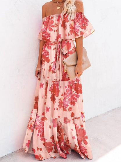 Dresses One-Shoulder Tie-Dye Ruffled Lace-Up Dress - LuckyFash™