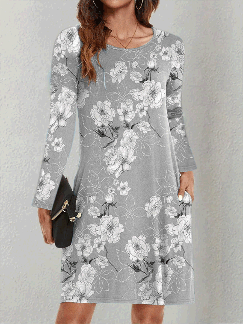 Dresses Pocket Long Sleeve Printed Dress - LuckyFash™