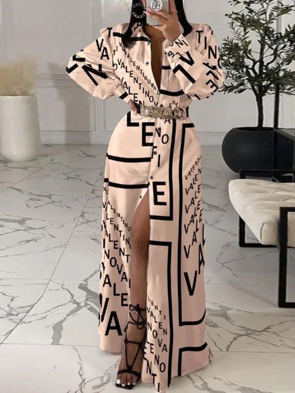 Dresses Printed Button Long Sleeve Shirt Dress - LuckyFash™