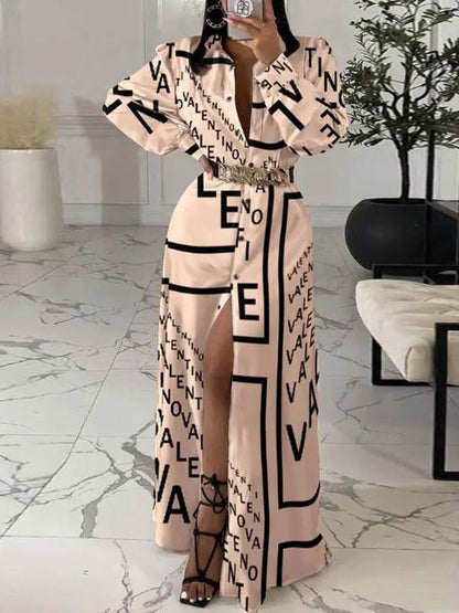Dresses Printed Button Long Sleeve Shirt Dress - LuckyFash™