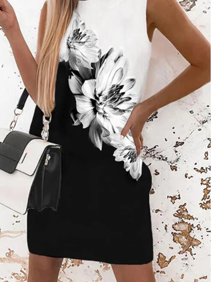 Dresses Printed Crewneck Slim Fit Sleeveless Dress - LuckyFash™