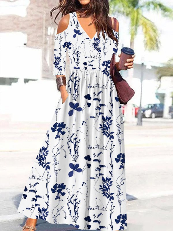 Dresses Printed Off-Shoulder Mid Sleeve Dress - LuckyFash™