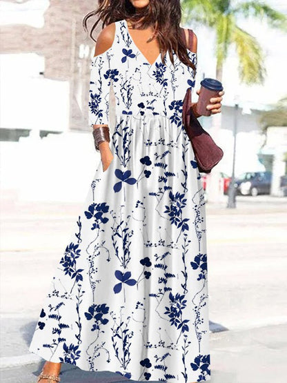 Dresses Printed Off-Shoulder Mid Sleeve Dress - LuckyFash™
