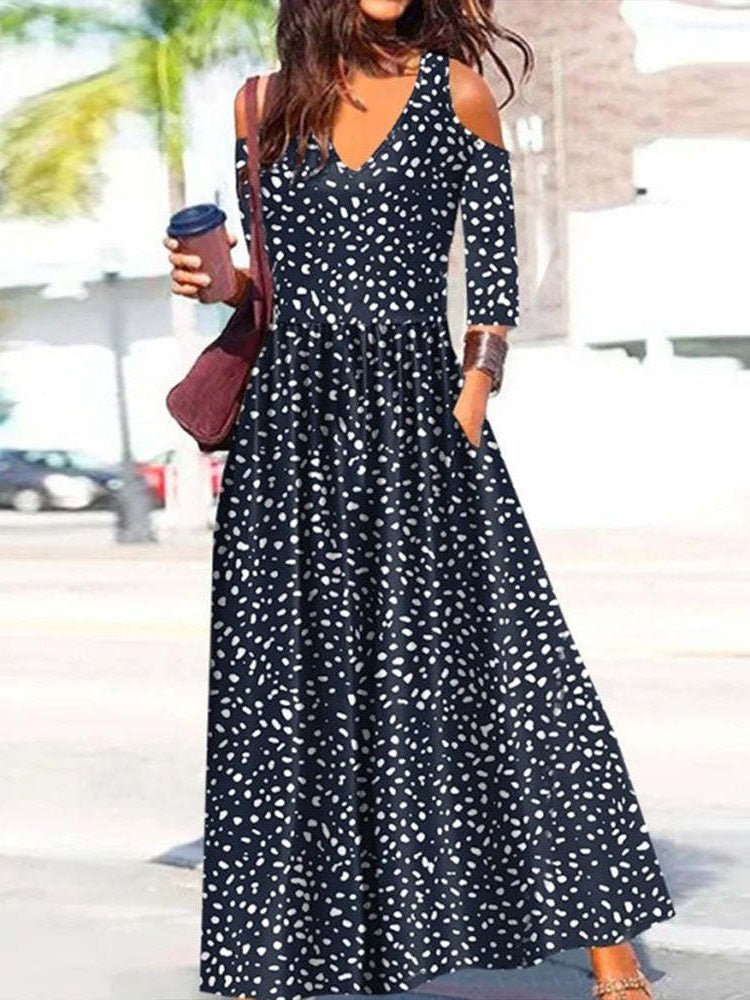 Dresses Printed Off-Shoulder Mid Sleeve Dress - LuckyFash™