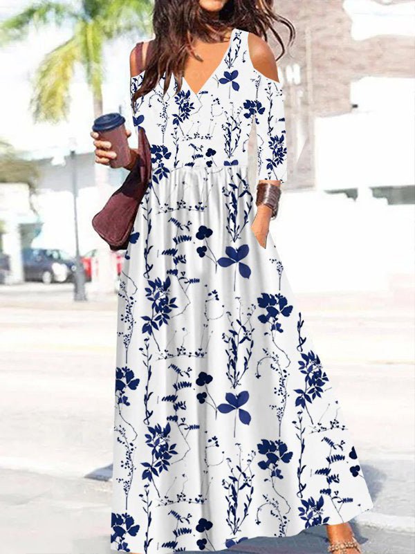 Dresses Printed Off-Shoulder Mid Sleeve Dress - LuckyFash™