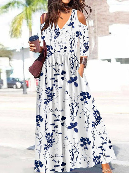Dresses Printed Off-Shoulder Mid Sleeve Dress - LuckyFash™