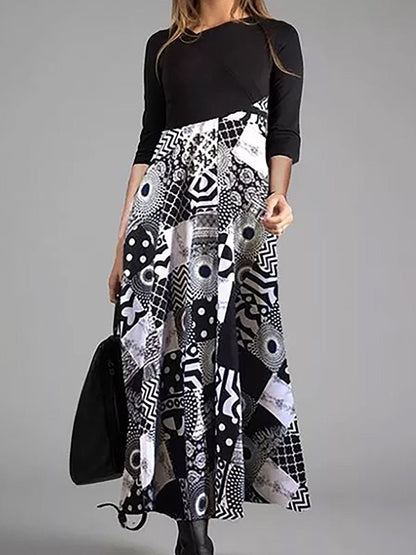 Dresses Printing Temperament Slim Long Sleeve Midi Dress - LuckyFash™