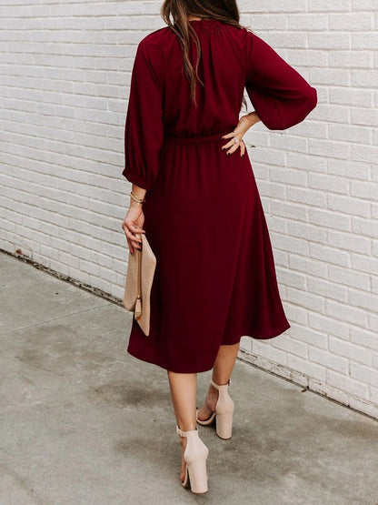 Dresses Round Neck Lace-Up Long Sleeve Dress - LuckyFash™