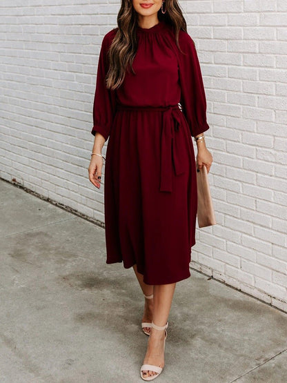Dresses Round Neck Lace-Up Long Sleeve Dress - LuckyFash™
