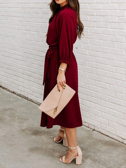 Dresses Round Neck Lace-Up Long Sleeve Dress - LuckyFash™