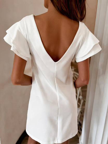 Dresses Round Neck Open Back Ruffle Sleeve Dress - LuckyFash™