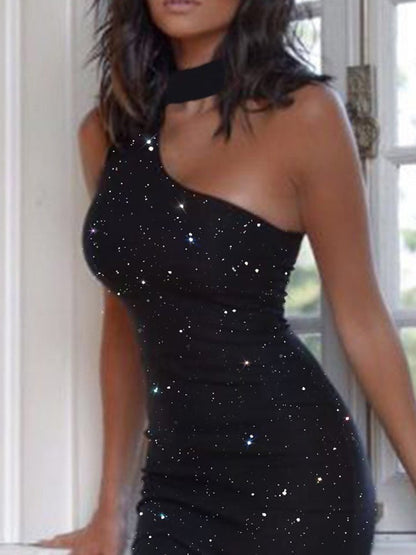 Dresses Shiny Halter Off-Shoulder Bodycon Dresses - LuckyFash™