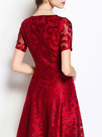Dresses Short Sleeve Slim Fit Lace Swing Midi Dress - LuckyFash™