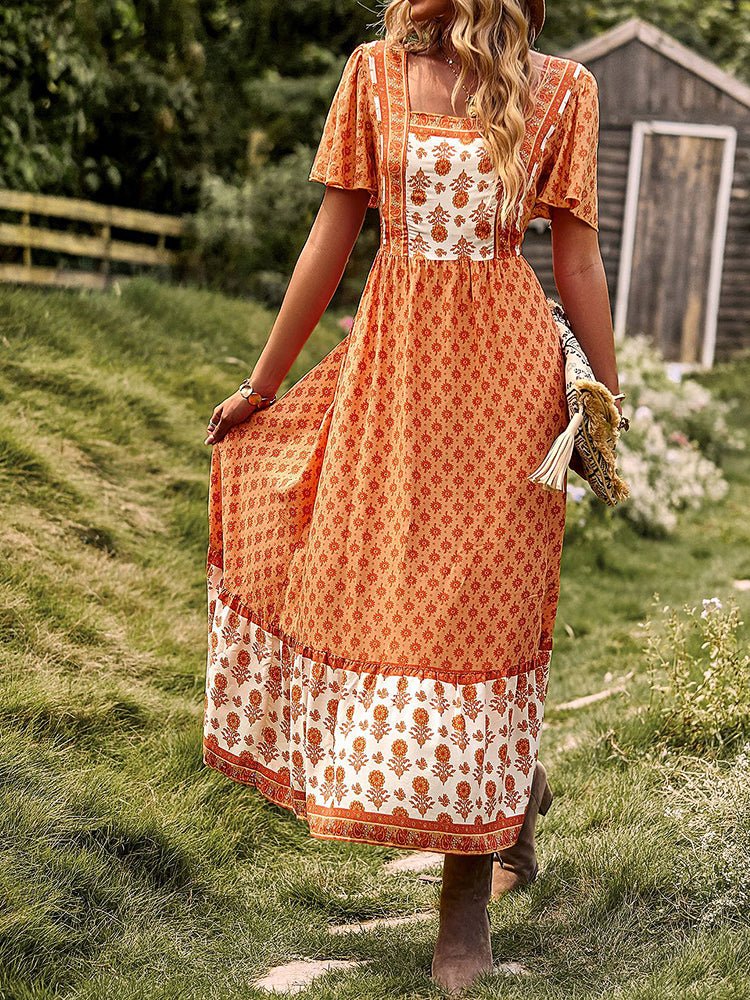 Dresses  Short Sleeved Bohemian Casual Midi Dress - LuckyFash™